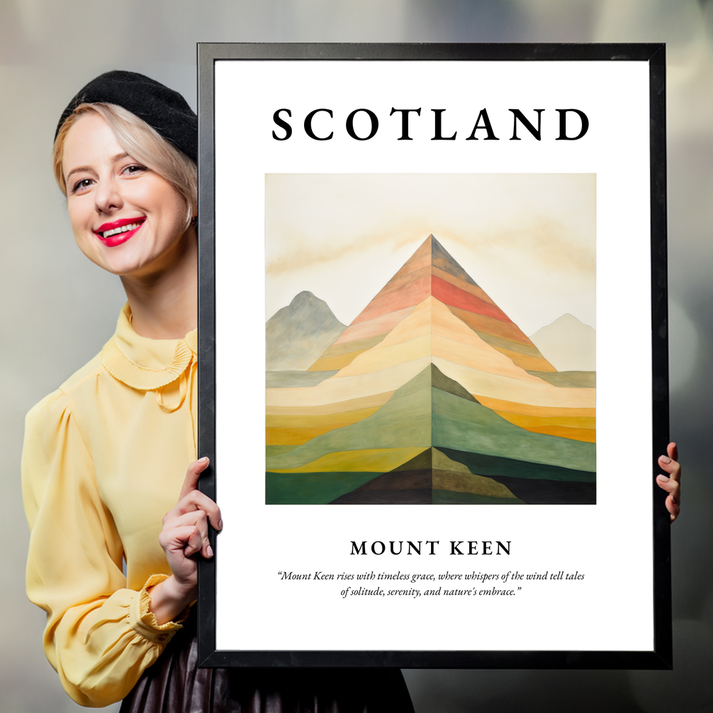 Person holding a poster of Mount Keen