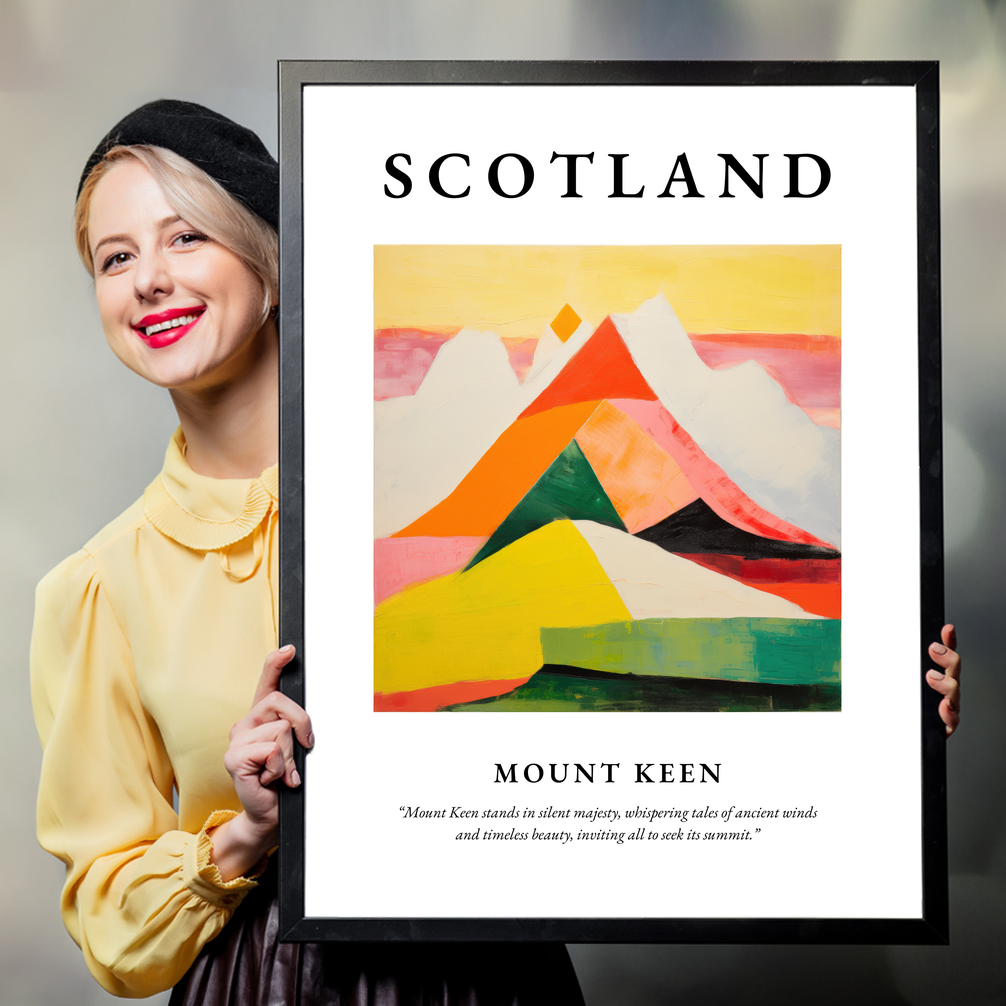 Person holding a poster of Mount Keen