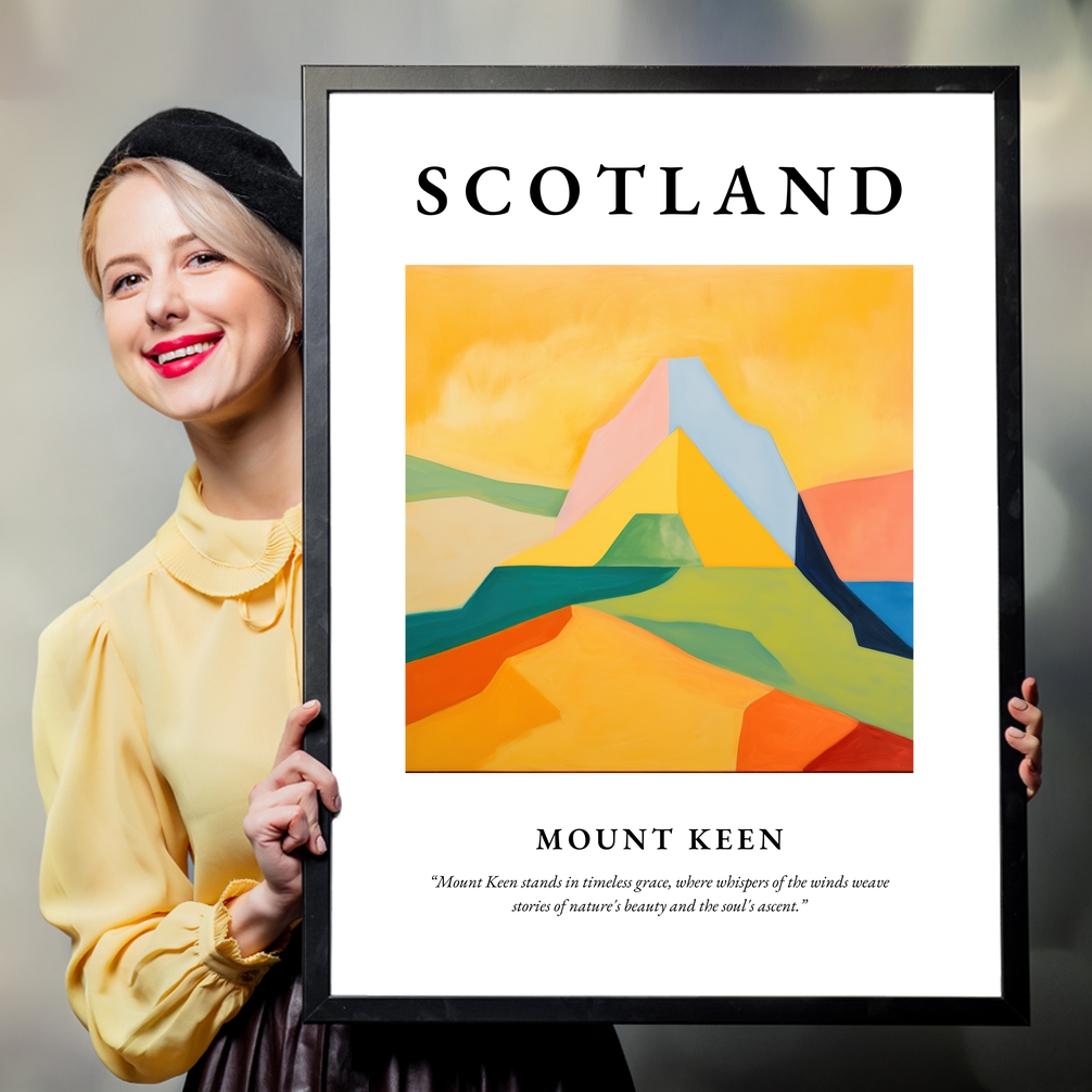 Person holding a poster of Mount Keen