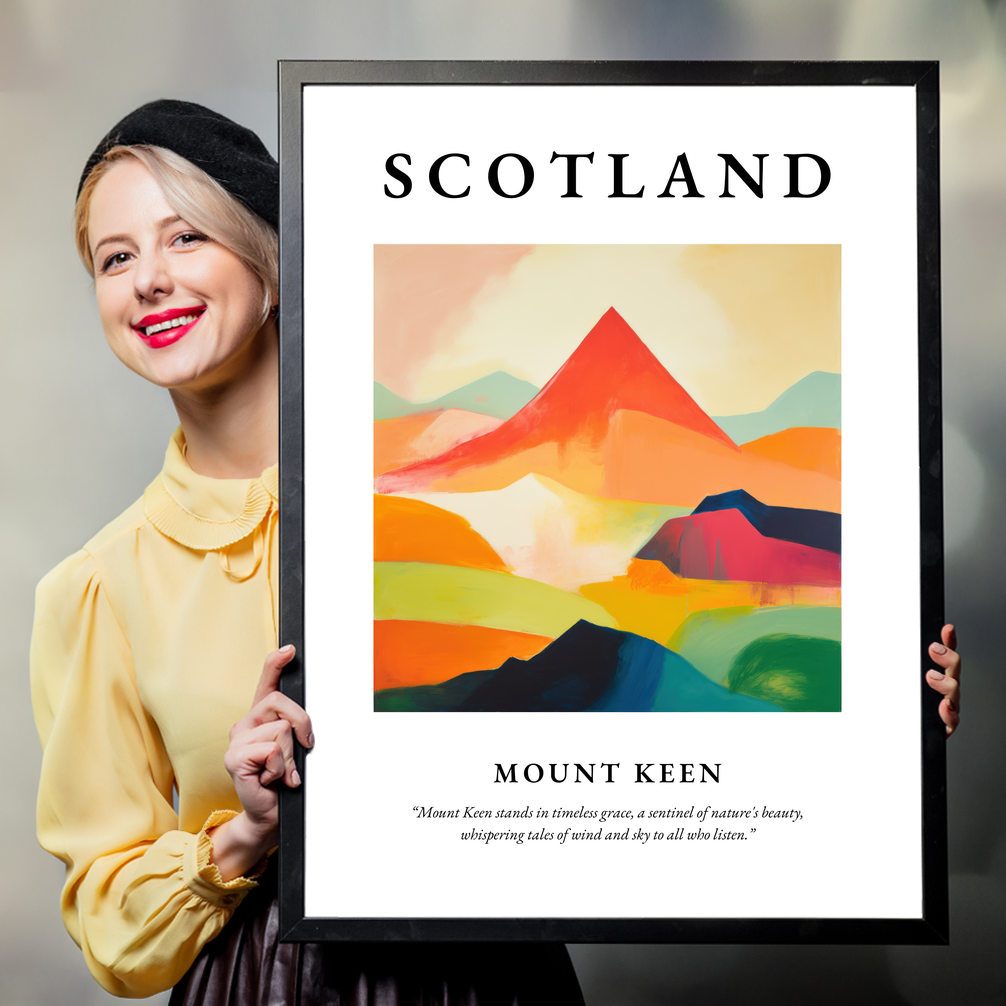 Person holding a poster of Mount Keen