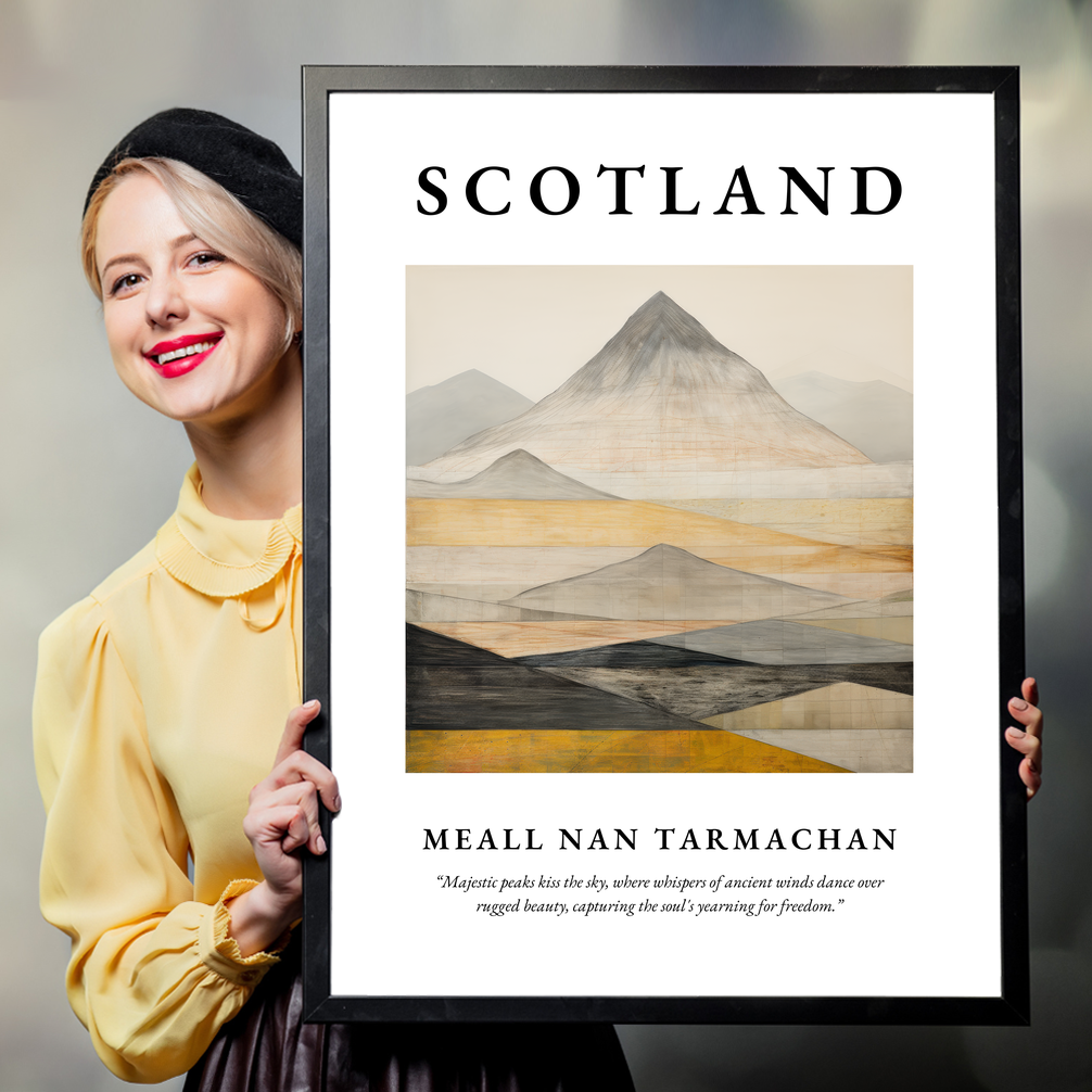 Person holding a poster of Meall nan Tarmachan