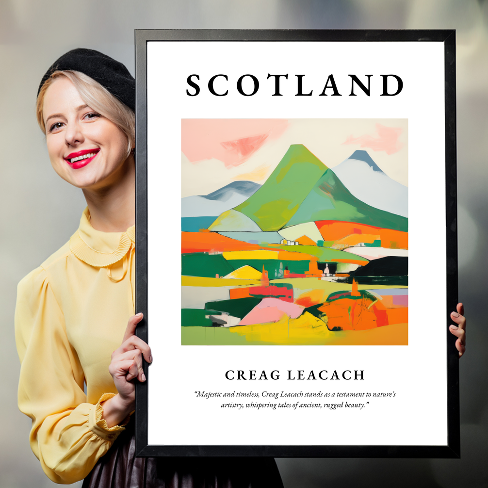 Person holding a poster of Creag Leacach