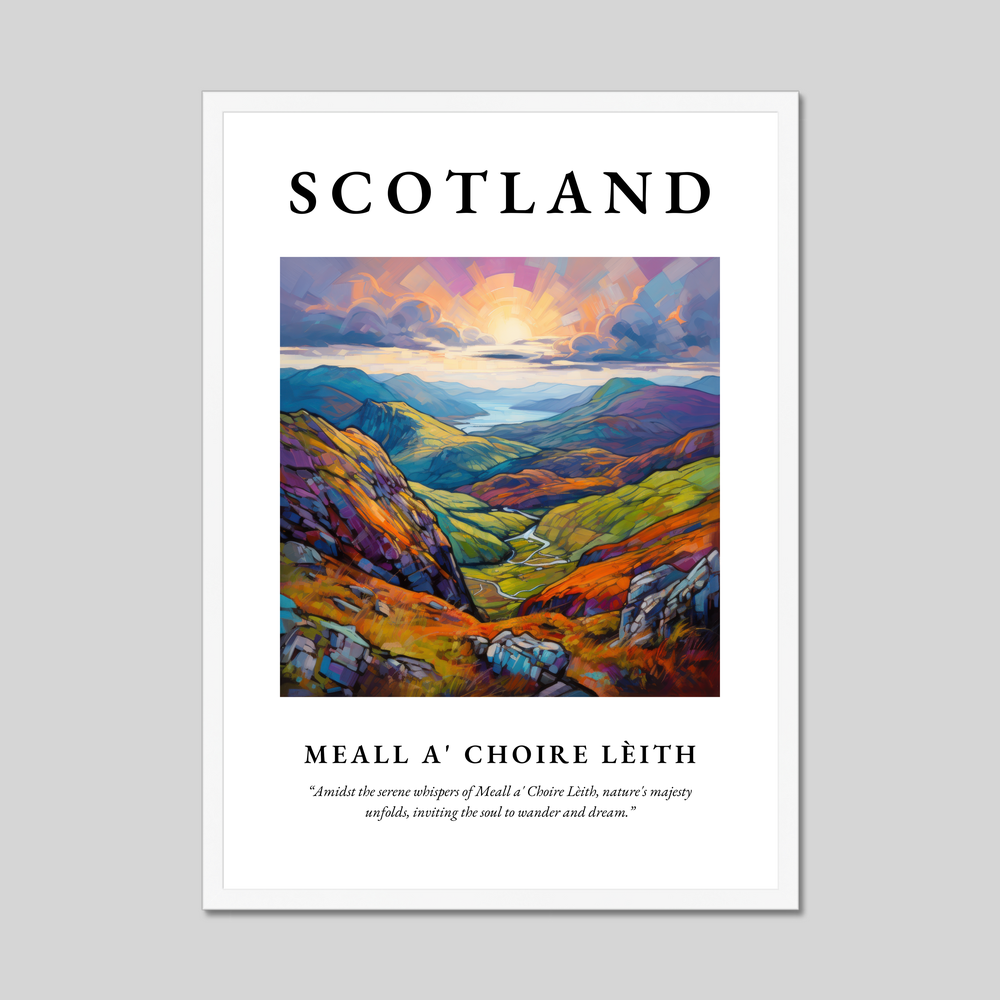 Poster in a white frame with the word Scotland