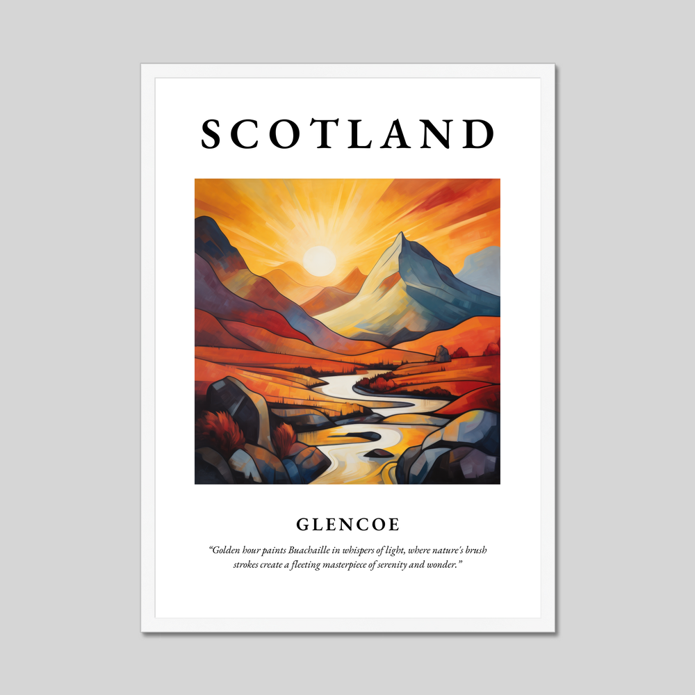 Poster in a white frame with the word Scotland