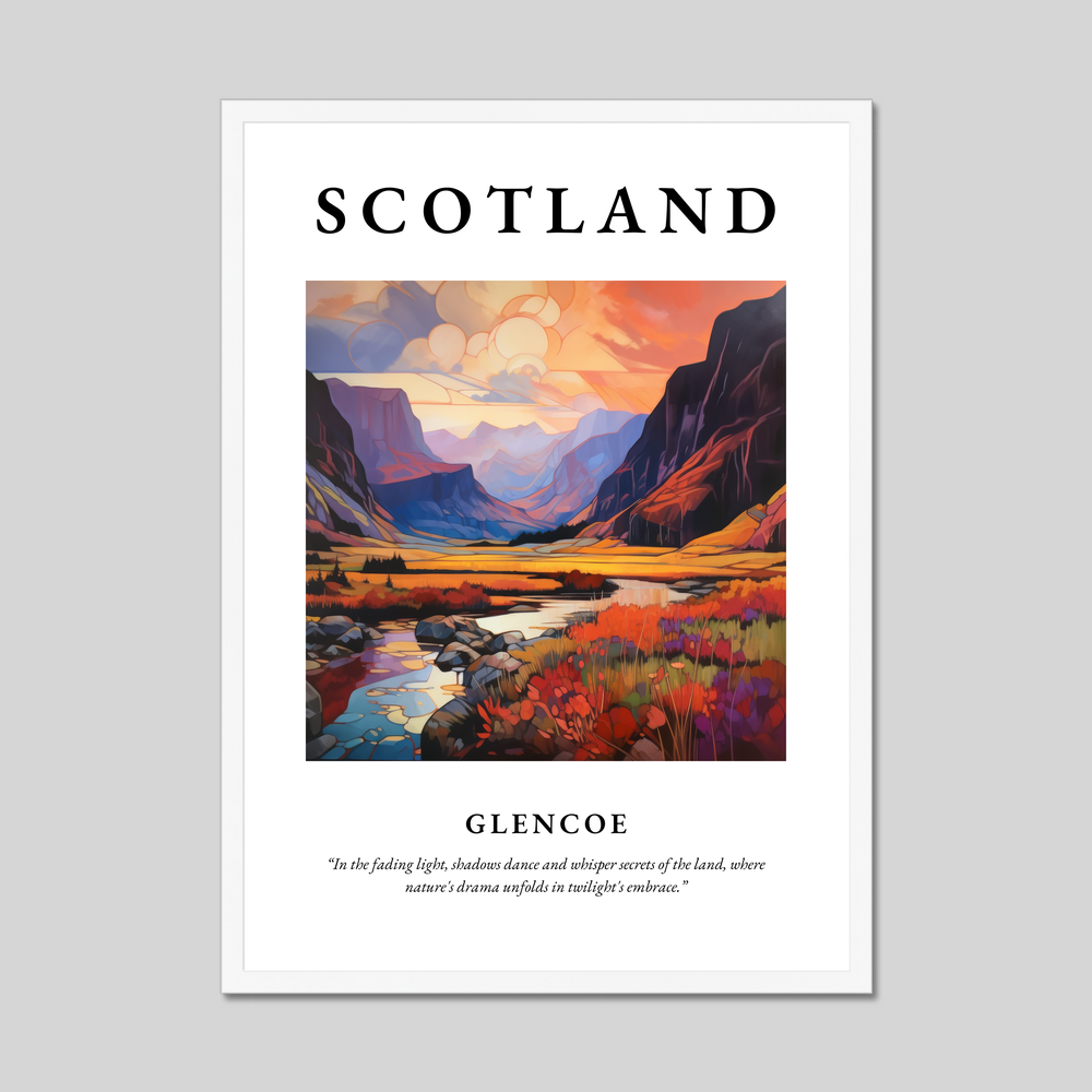 Poster in a white frame with the word Scotland