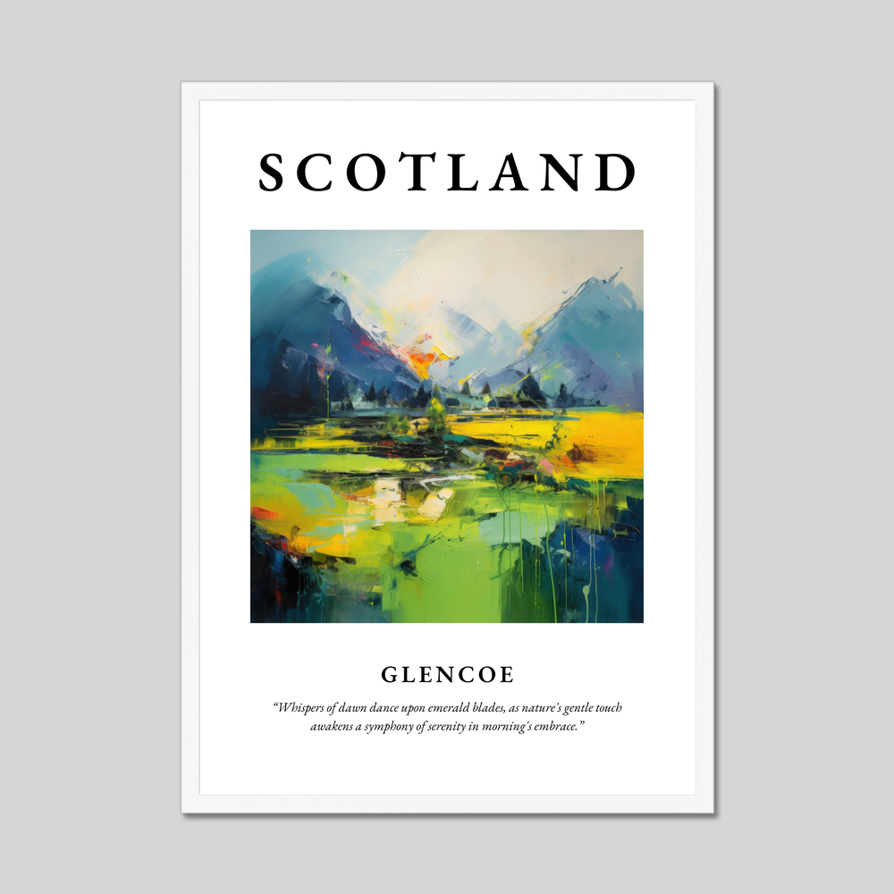 Poster in a white frame with the word Scotland