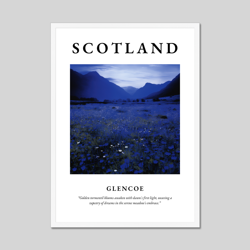 Poster in a white frame with the word Scotland