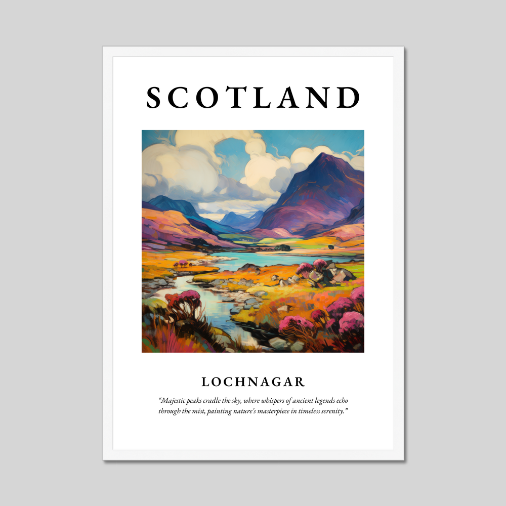 Poster in a white frame with the word Scotland