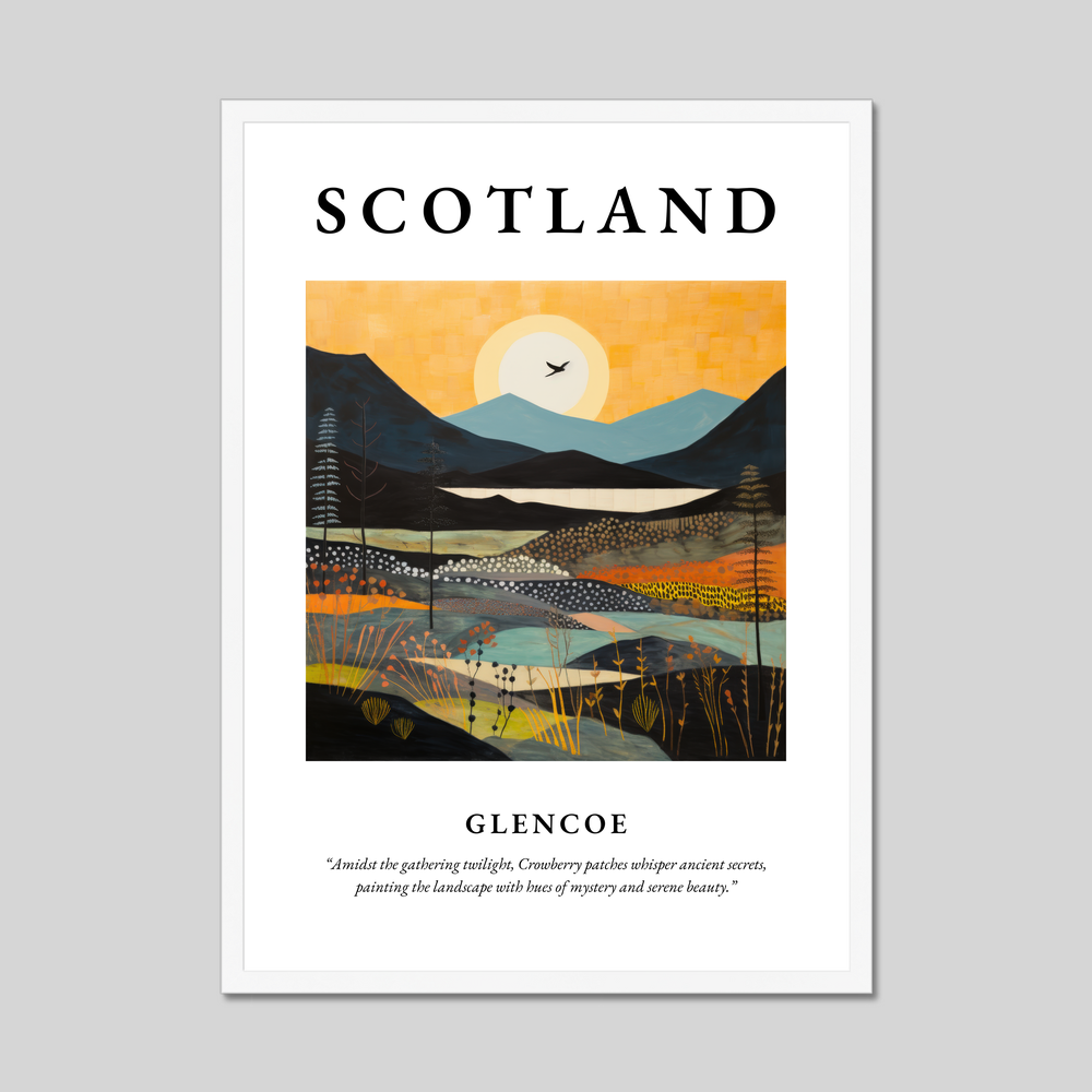 Poster in a white frame with the word Scotland