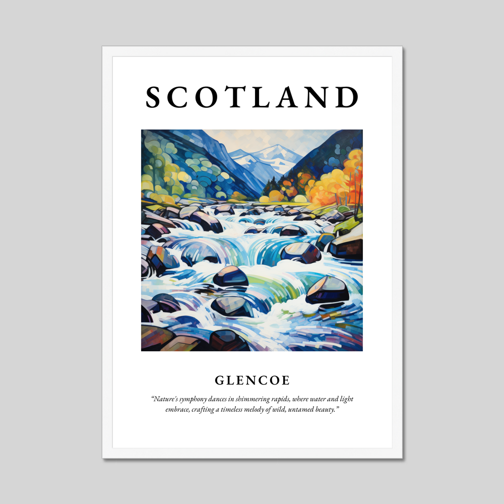 Poster in a white frame with the word Scotland