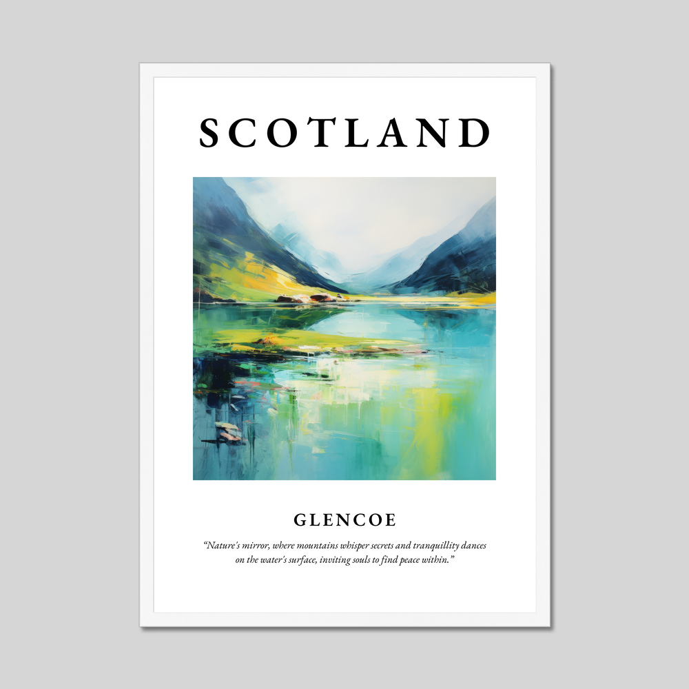 Poster in a white frame with the word Scotland