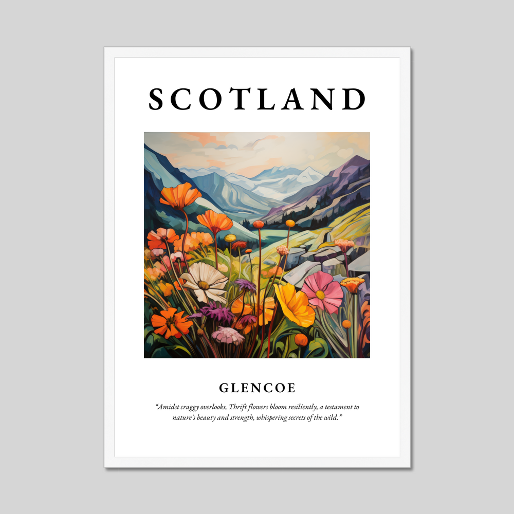 Poster in a white frame with the word Scotland