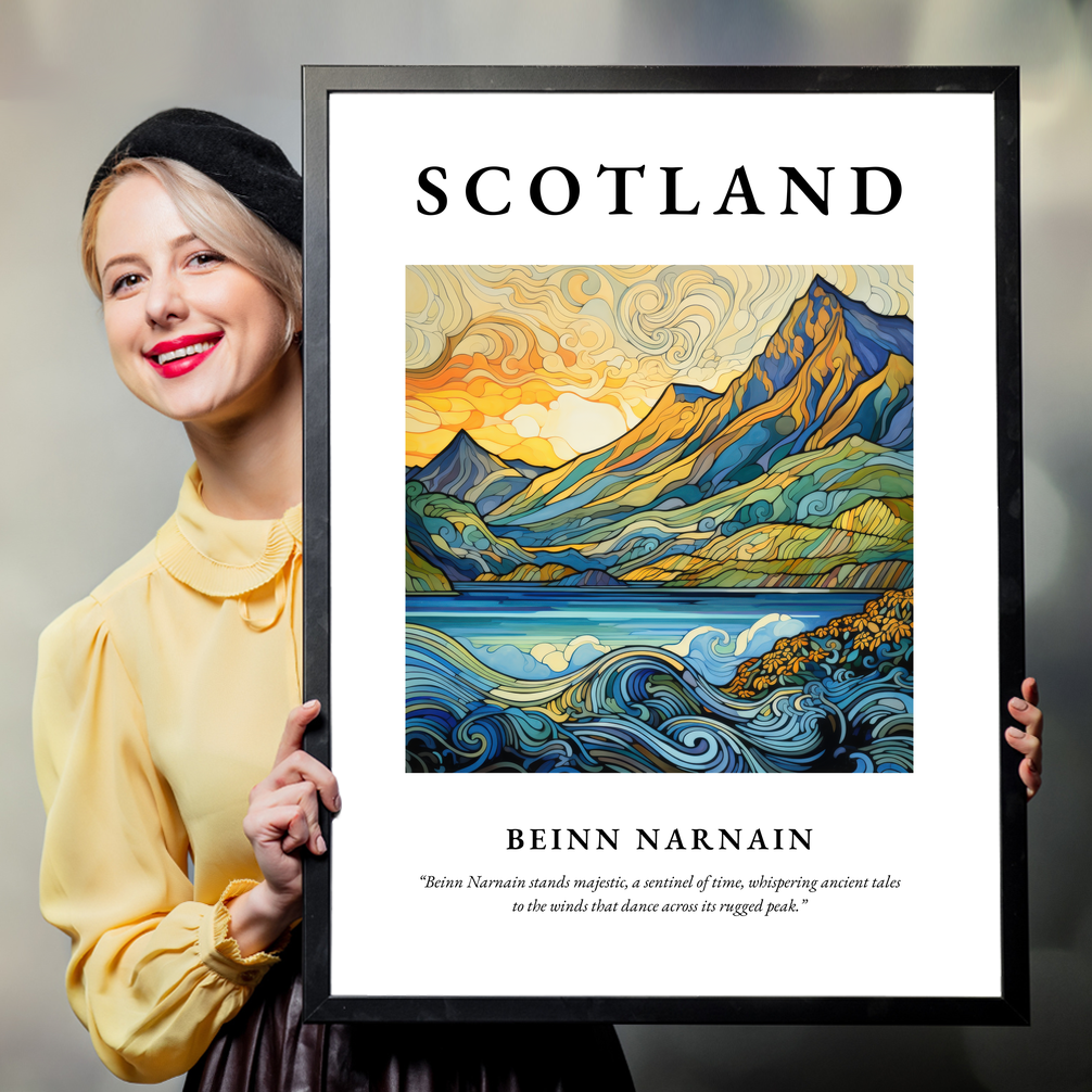 Person holding a poster of Beinn Narnain