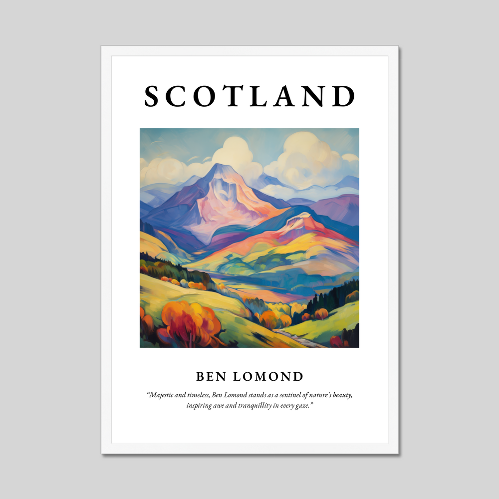 Poster in a white frame with the word Scotland