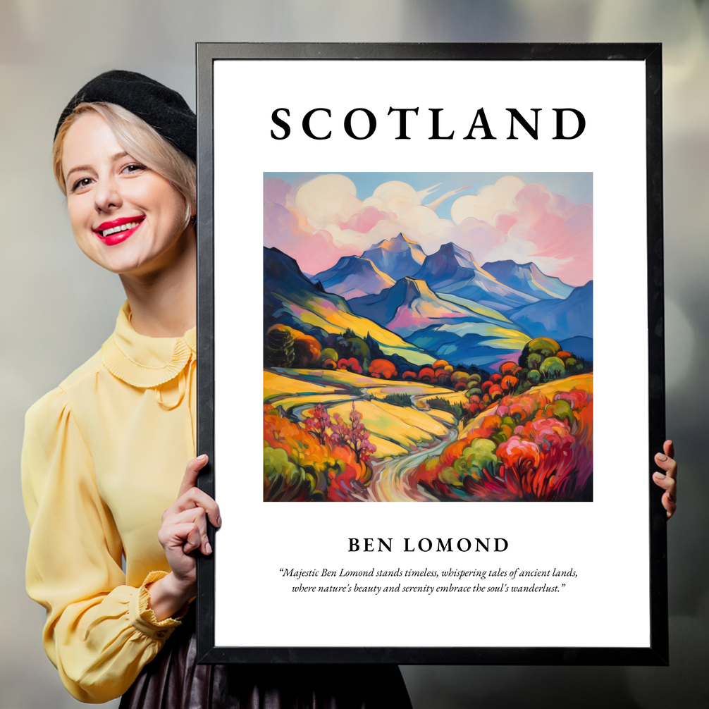 Person holding a poster of Ben Lomond