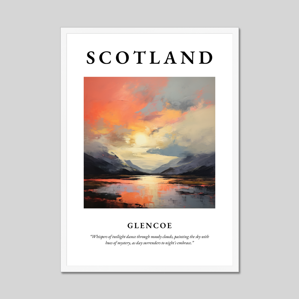 Poster in a white frame with the word Scotland