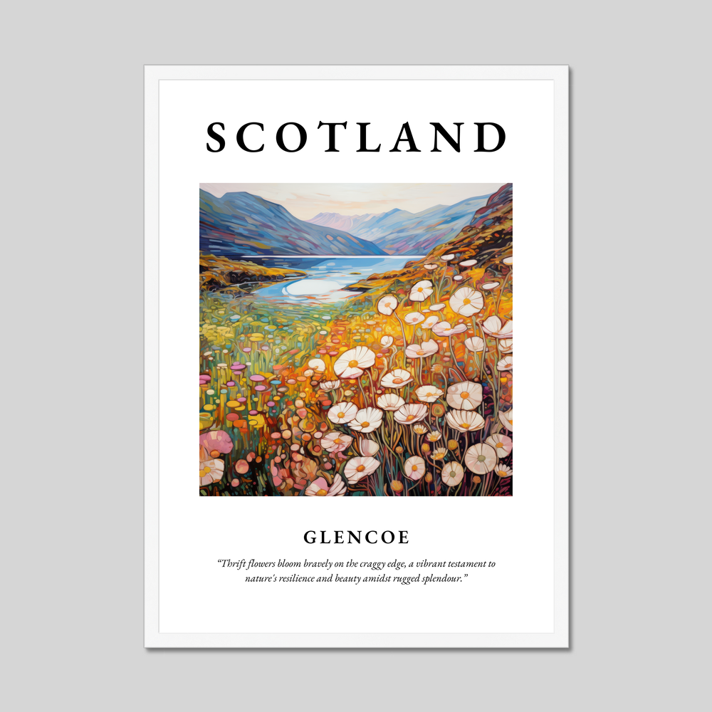 Poster in a white frame with the word Scotland