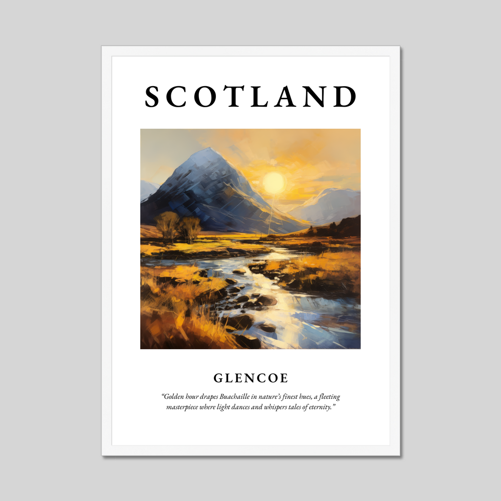 Poster in a white frame with the word Scotland