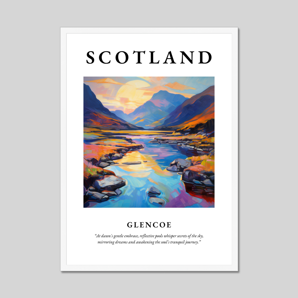 Poster in a white frame with the word Scotland