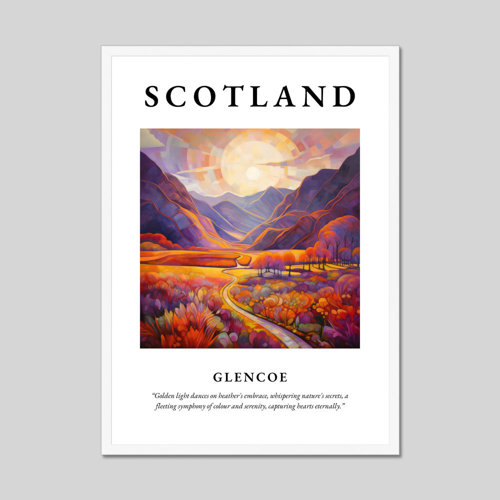 Poster in a white frame with the word Scotland