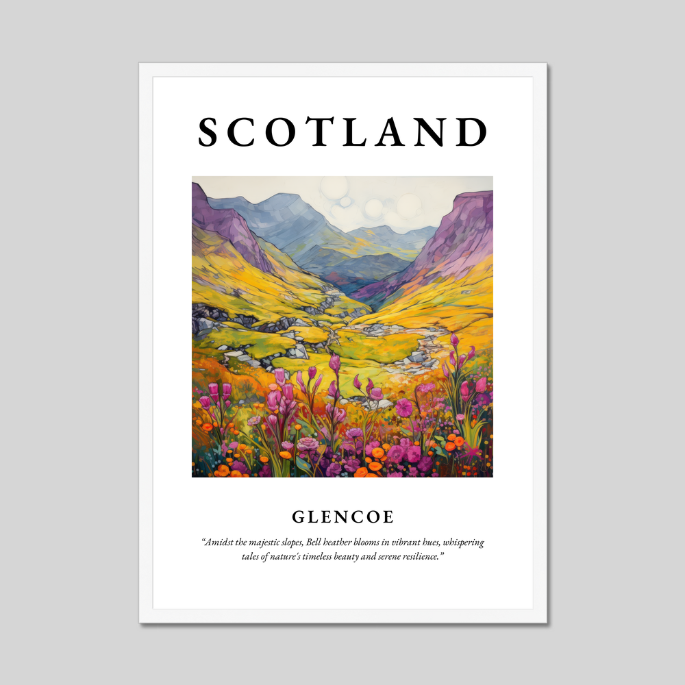 Poster in a white frame with the word Scotland