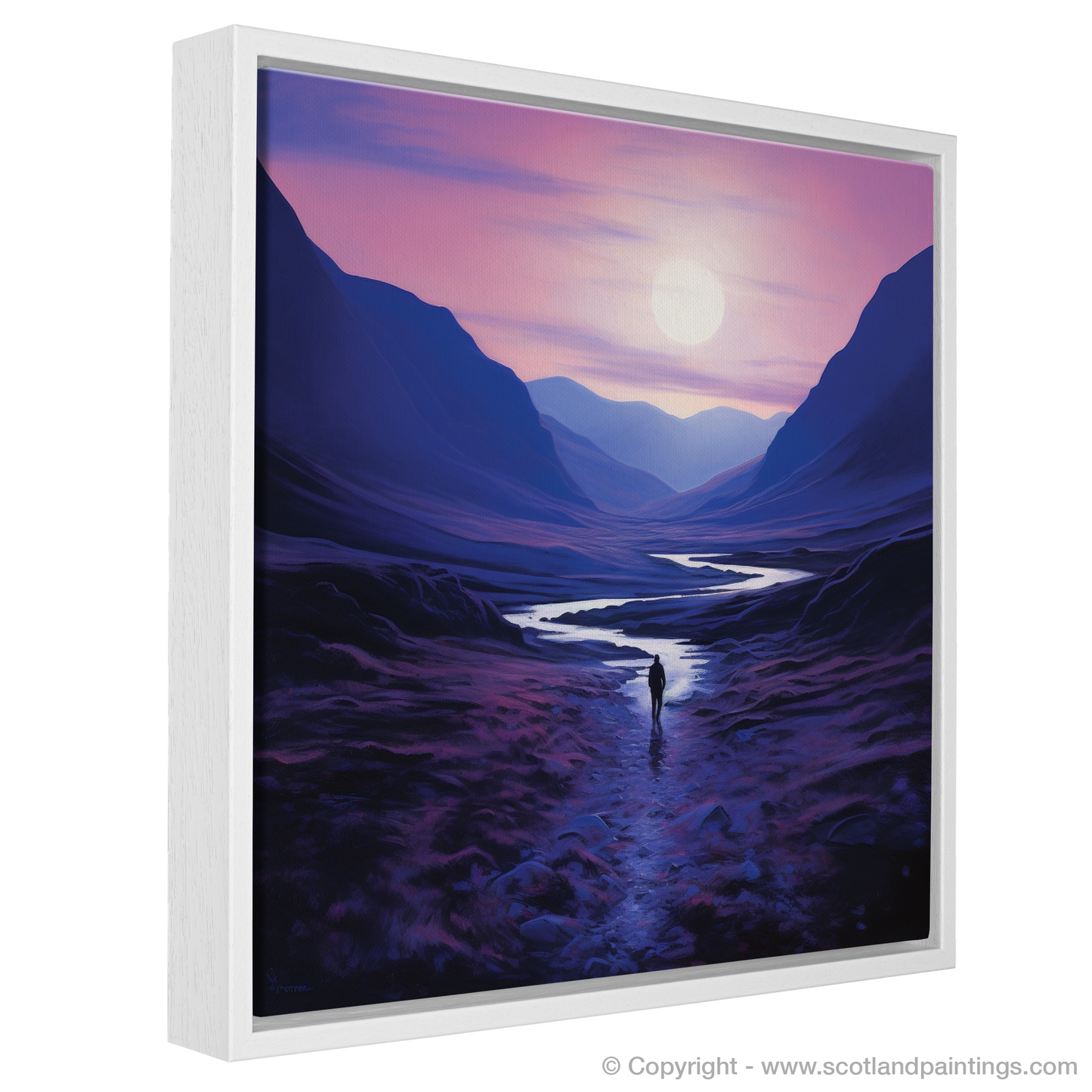 Painting and Art Print of Solitary walker at dusk in Glencoe entitled "Solitary Walker at Twilight in Glencoe".