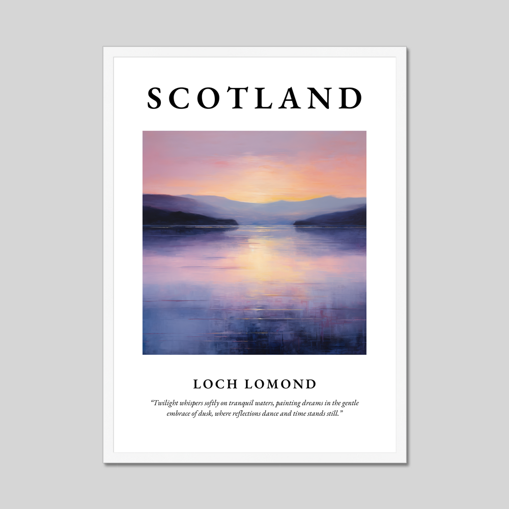 Poster in a white frame with the word Scotland