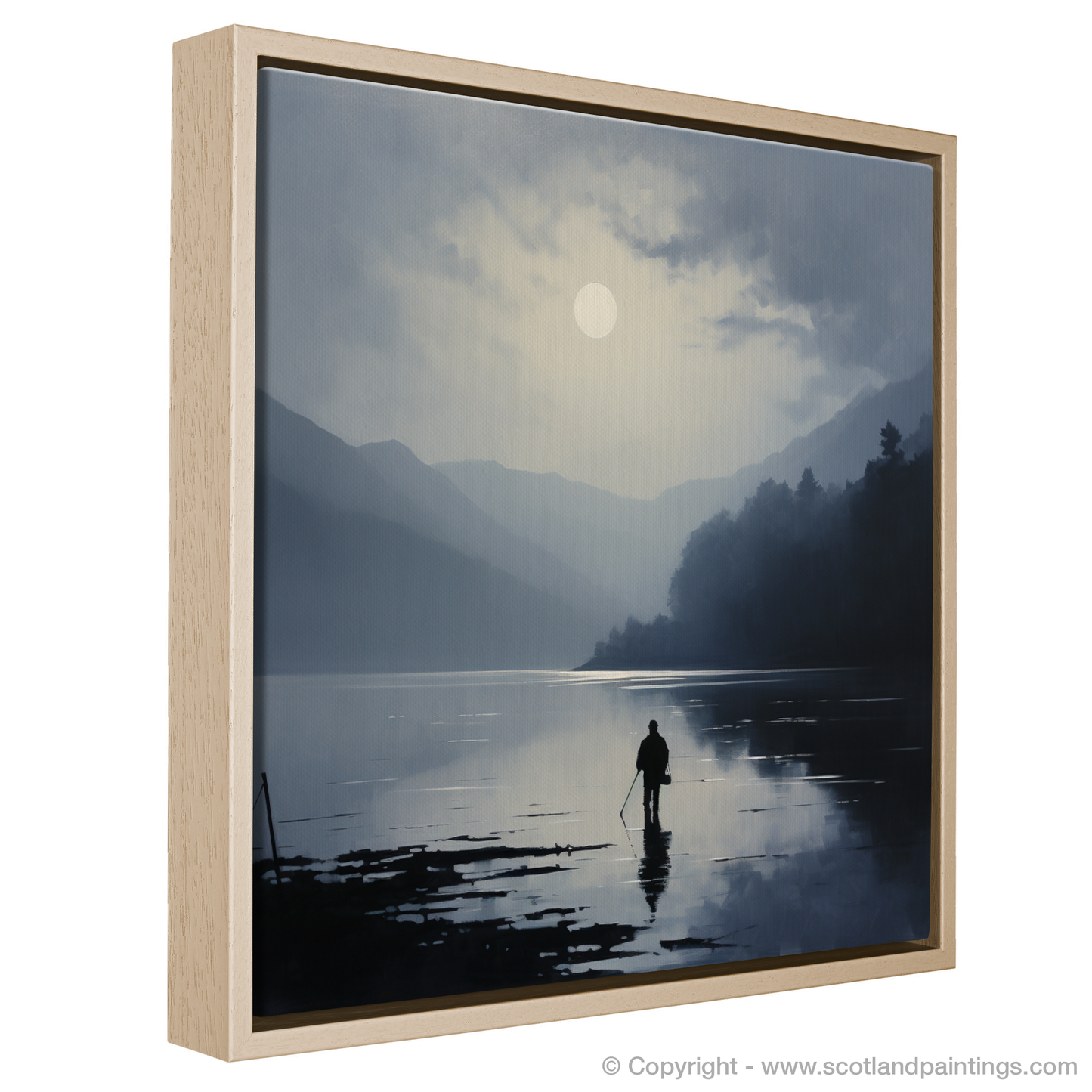 Painting and Art Print of Silhouetted fisherman on Loch Lomond entitled "Silhouetted Serenity on Loch Lomond".