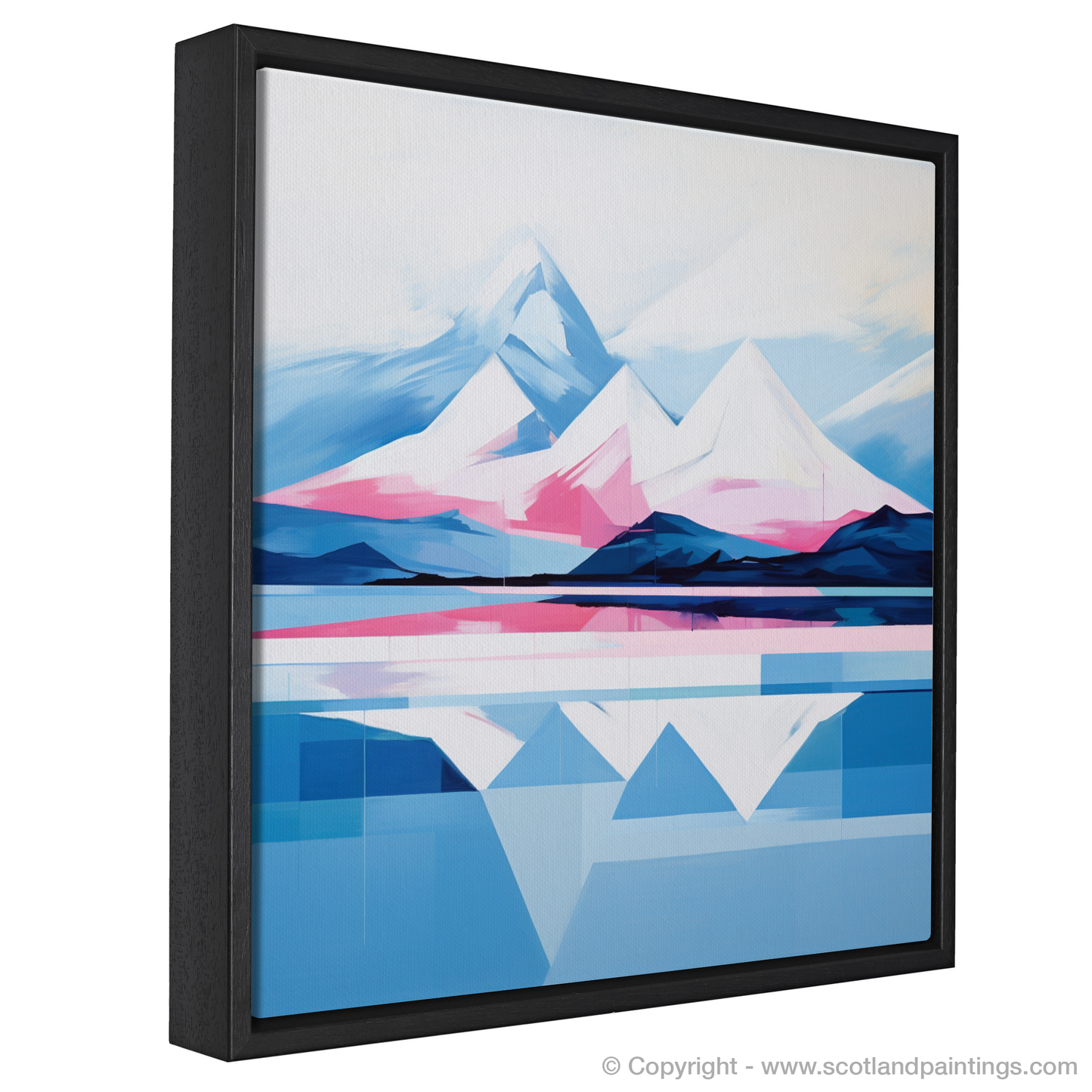 Painting and Art Print of Snow-capped peaks overlooking Loch Lomond entitled "Snow-Capped Serenity: A Minimalist Tribute to Loch Lomond".