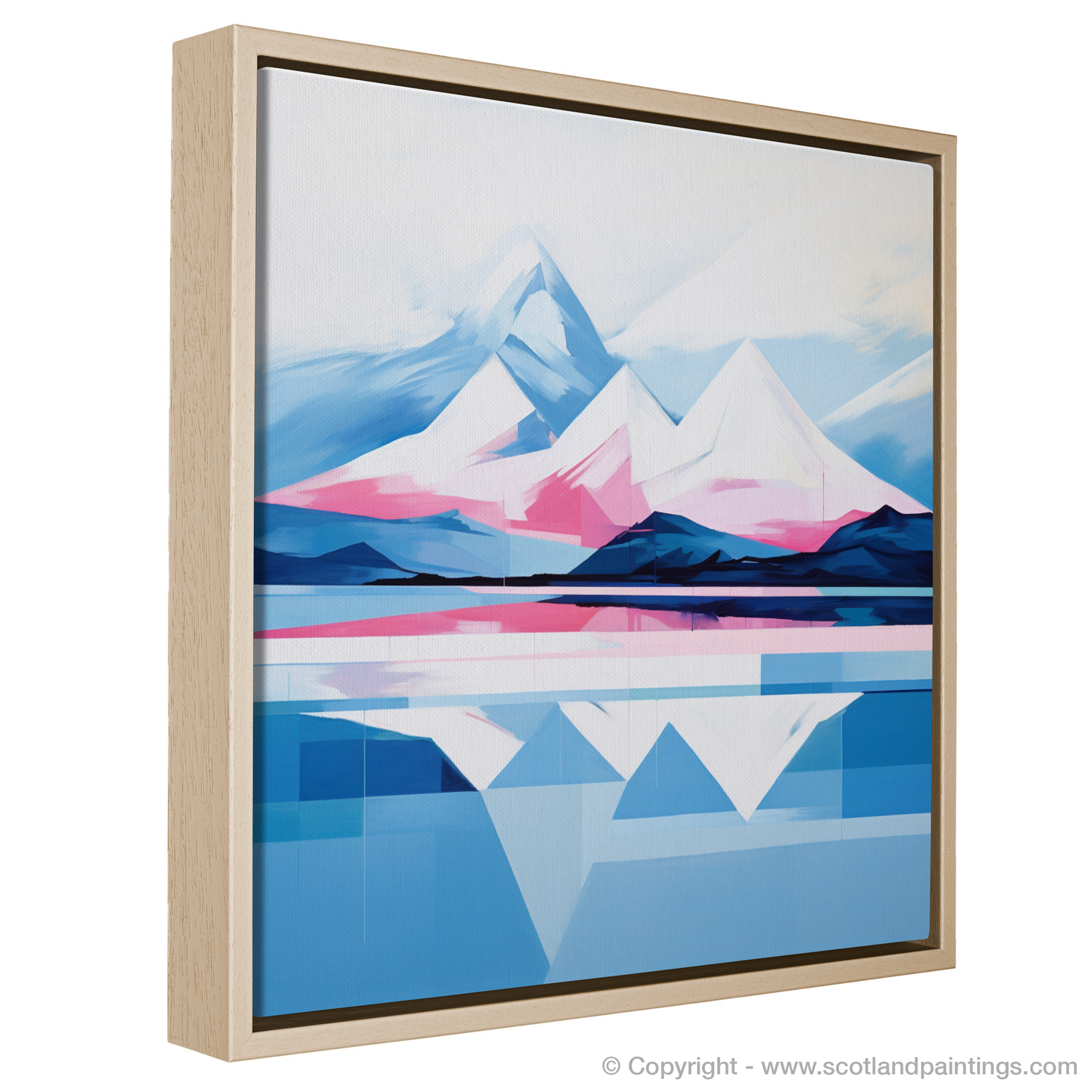 Painting and Art Print of Snow-capped peaks overlooking Loch Lomond entitled "Snow-Capped Serenity: A Minimalist Tribute to Loch Lomond".