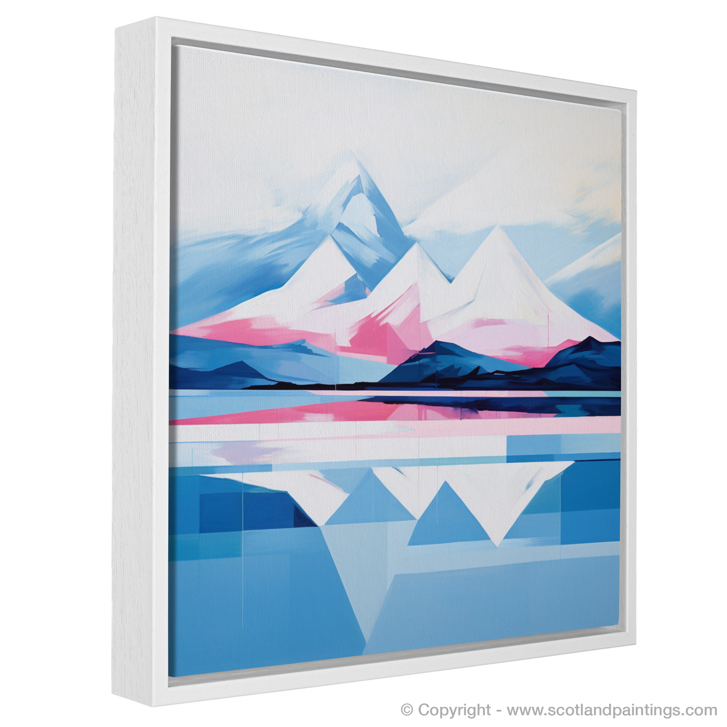 Painting and Art Print of Snow-capped peaks overlooking Loch Lomond entitled "Snow-Capped Serenity: A Minimalist Tribute to Loch Lomond".