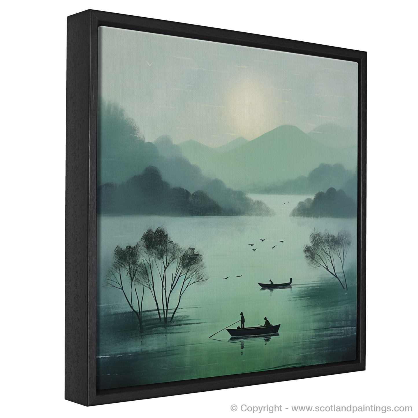 Painting and Art Print of Misty morning on Loch Lomond entitled "Misty Morning Serenity on Loch Lomond".