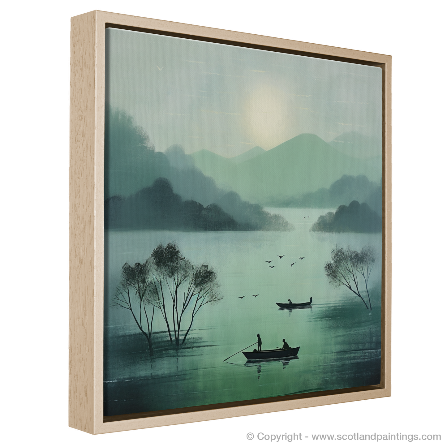 Painting and Art Print of Misty morning on Loch Lomond entitled "Misty Morning Serenity on Loch Lomond".