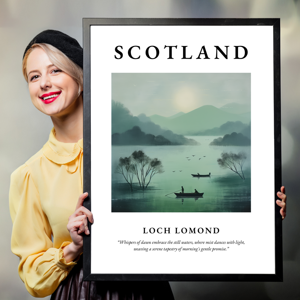 Person holding a poster of Loch Lomond