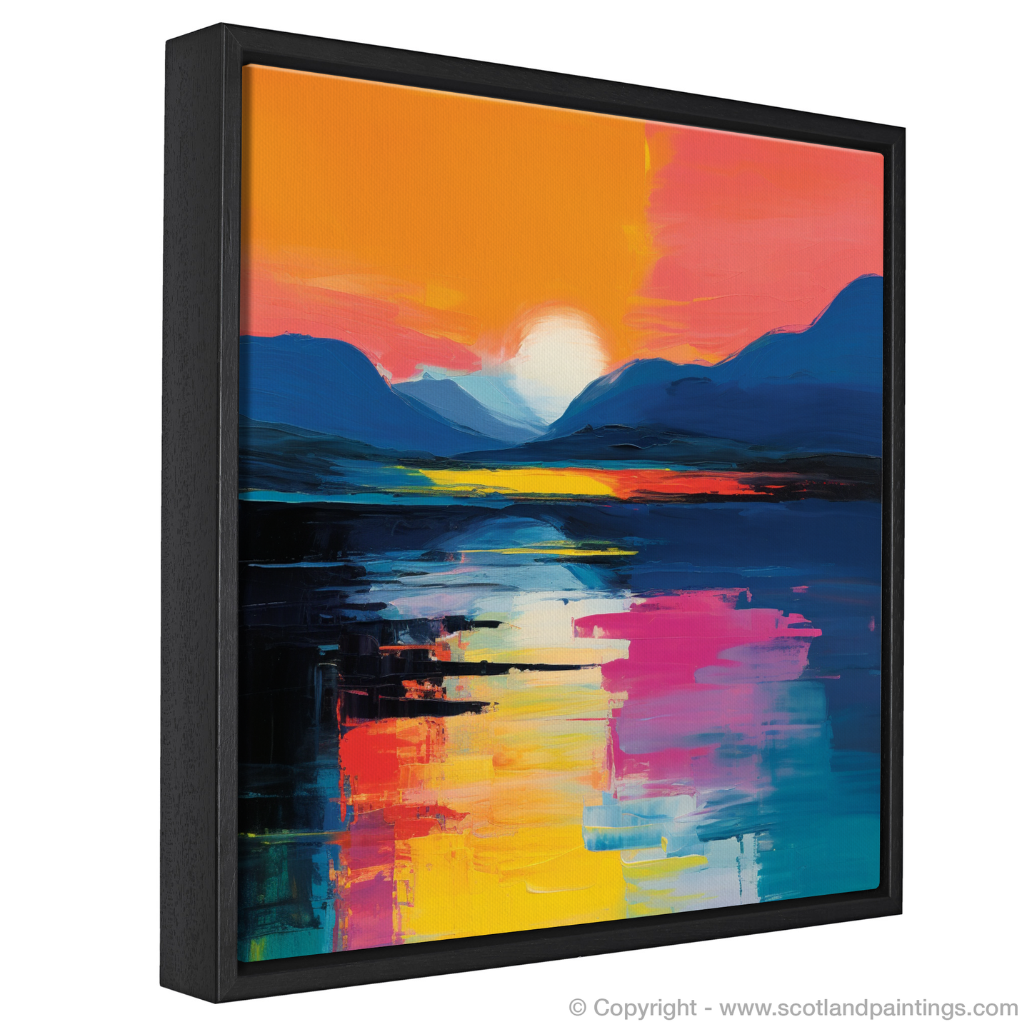 Painting and Art Print of Twilight reflections on Loch Lomond entitled "Twilight Reflections: An Abstract Journey Through Loch Lomond".