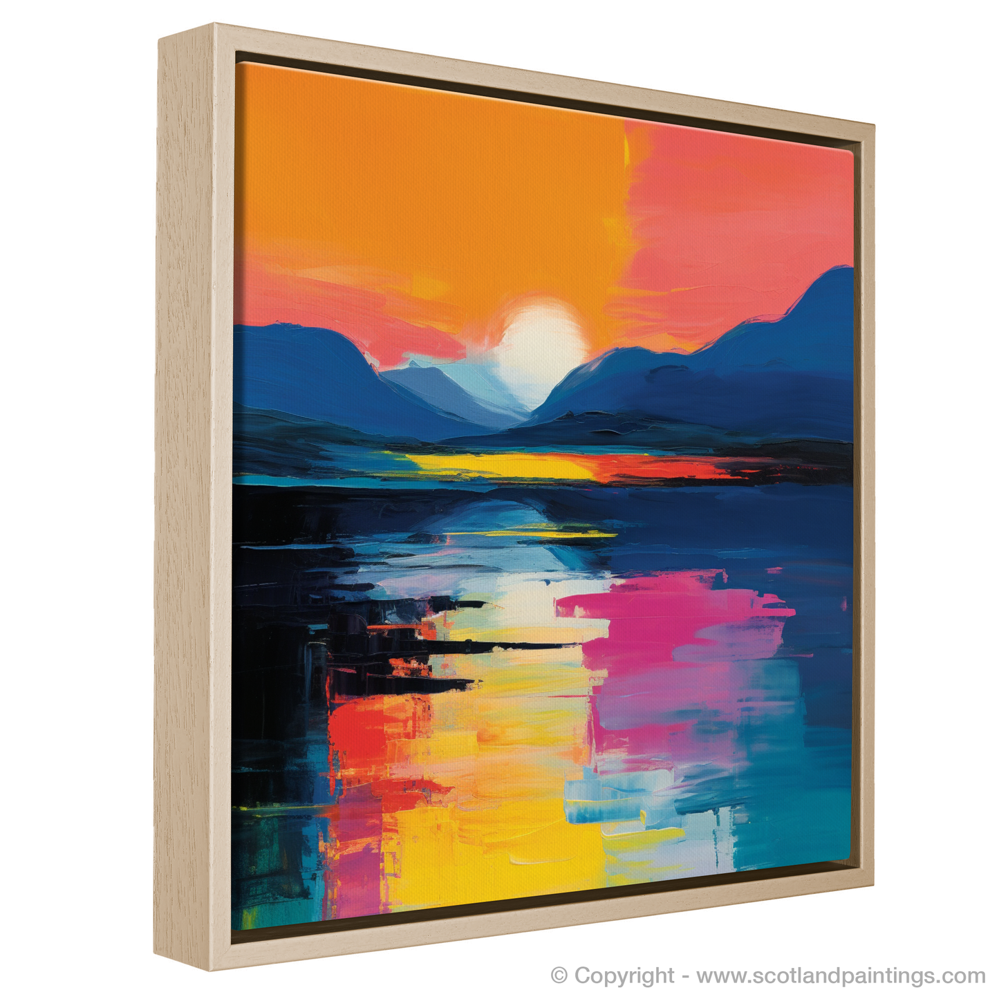 Painting and Art Print of Twilight reflections on Loch Lomond entitled "Twilight Reflections: An Abstract Journey Through Loch Lomond".