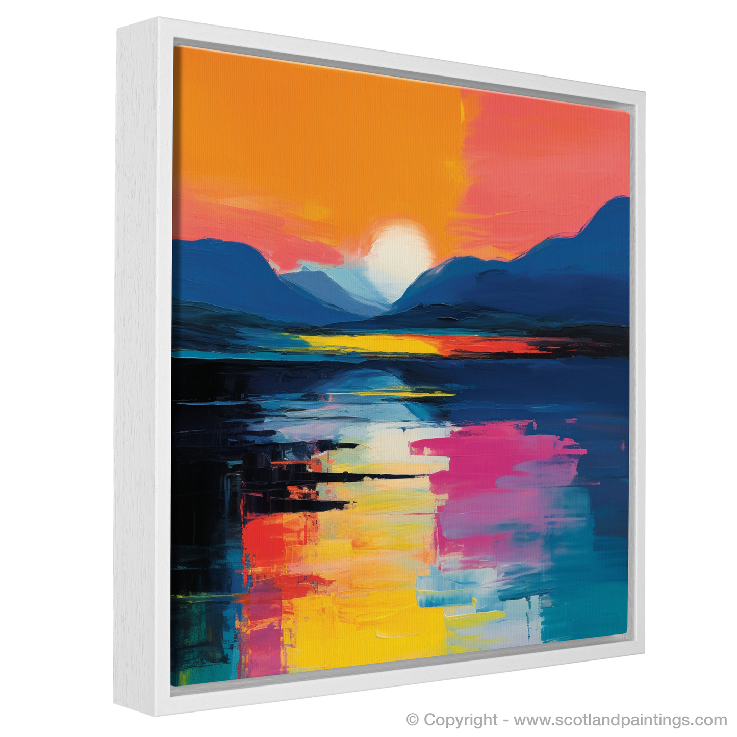 Painting and Art Print of Twilight reflections on Loch Lomond entitled "Twilight Reflections: An Abstract Journey Through Loch Lomond".