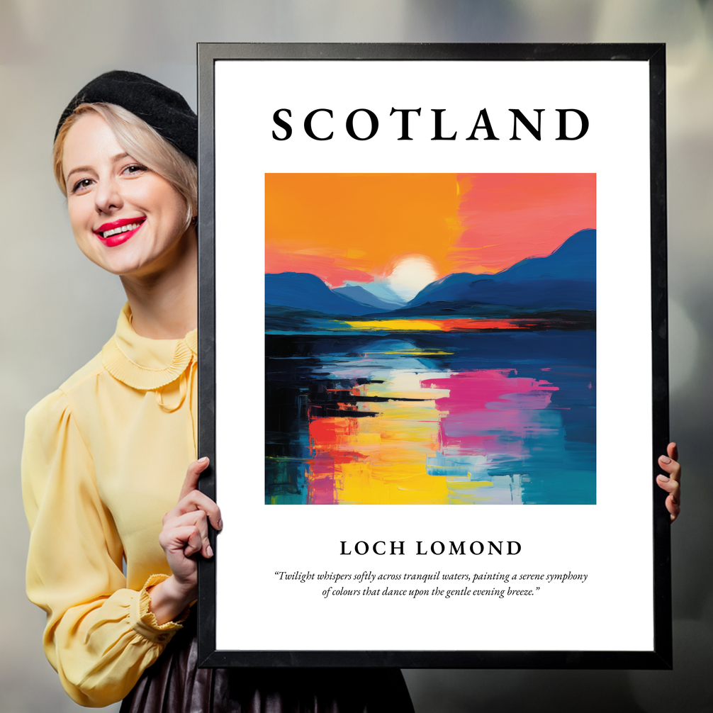 Person holding a poster of Loch Lomond