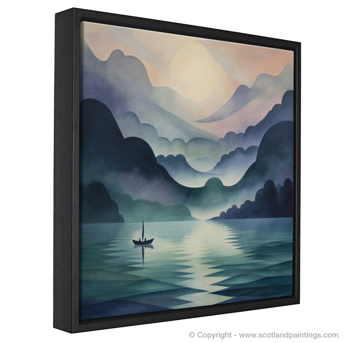 Painting and Art Print of Misty morning on Loch Lomond entitled "Misty Serenity of Loch Lomond".