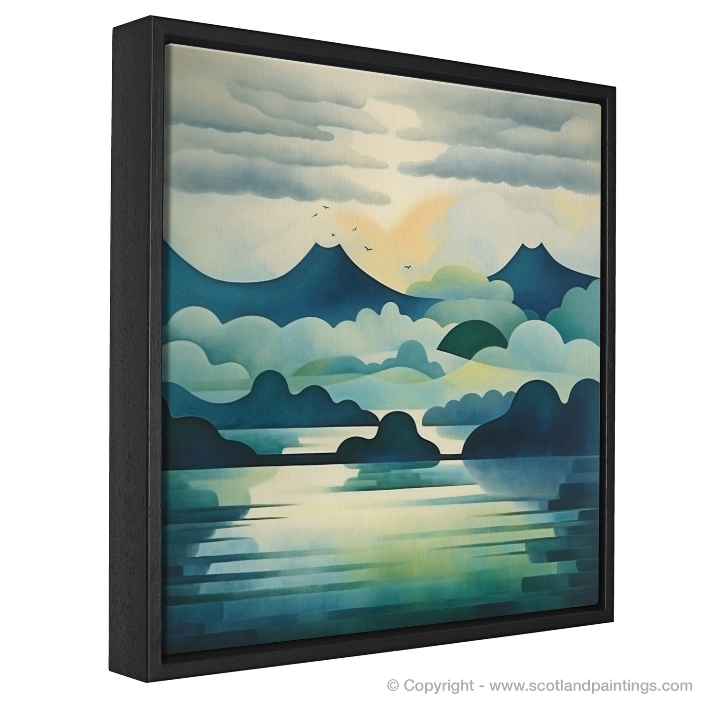 Painting and Art Print of Misty morning on Loch Lomond entitled "Misty Morning Majesty: An Abstract Ode to Loch Lomond".