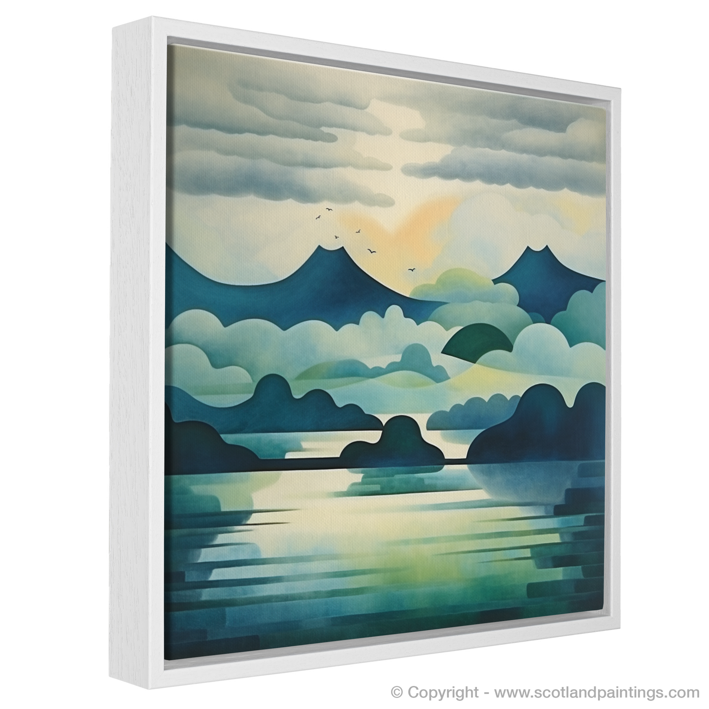 Painting and Art Print of Misty morning on Loch Lomond entitled "Misty Morning Majesty: An Abstract Ode to Loch Lomond".