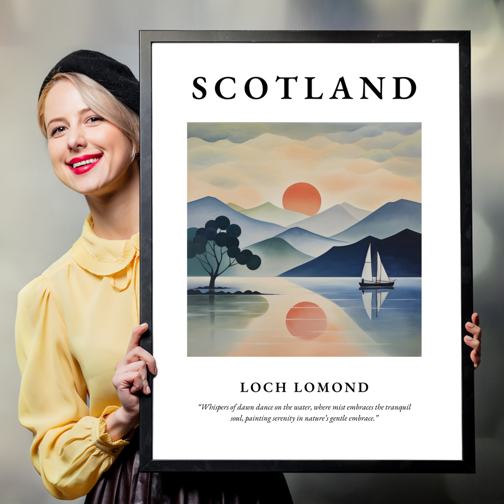 Person holding a poster of Loch Lomond