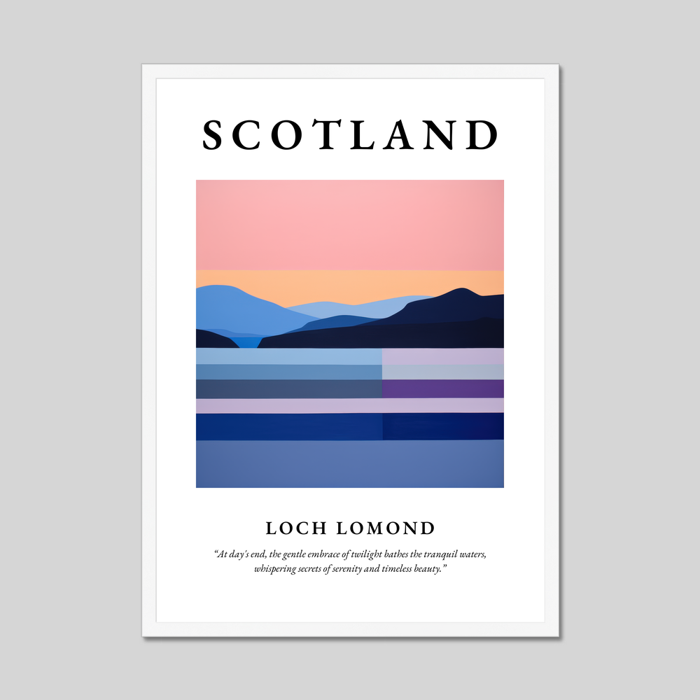 Poster in a white frame with the word Scotland