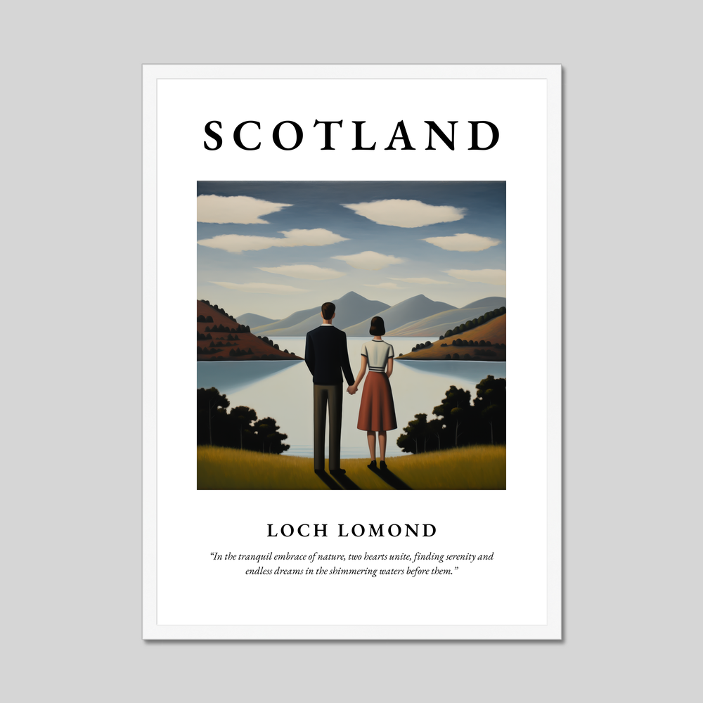 Poster in a white frame with the word Scotland