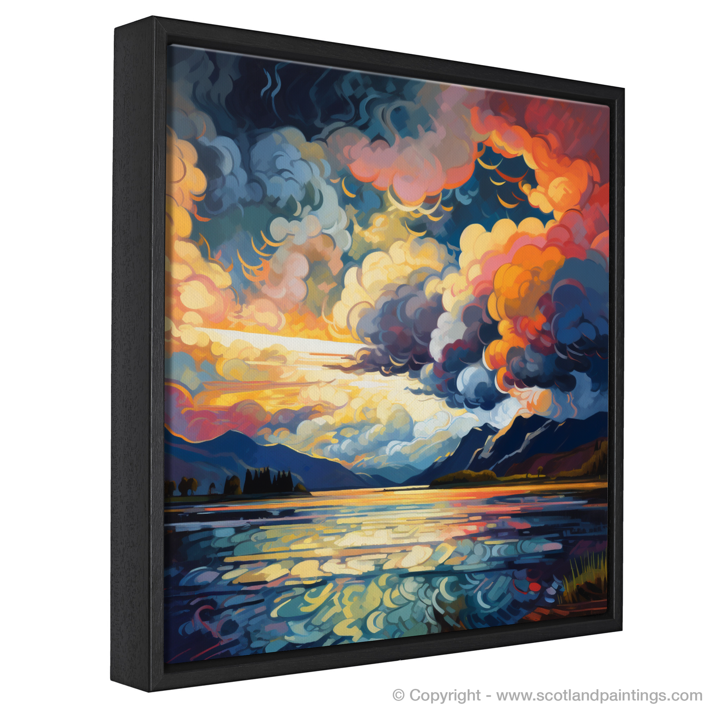 Painting and Art Print of Storm clouds above Loch Lomond entitled "Storm Dance over Loch Lomond".