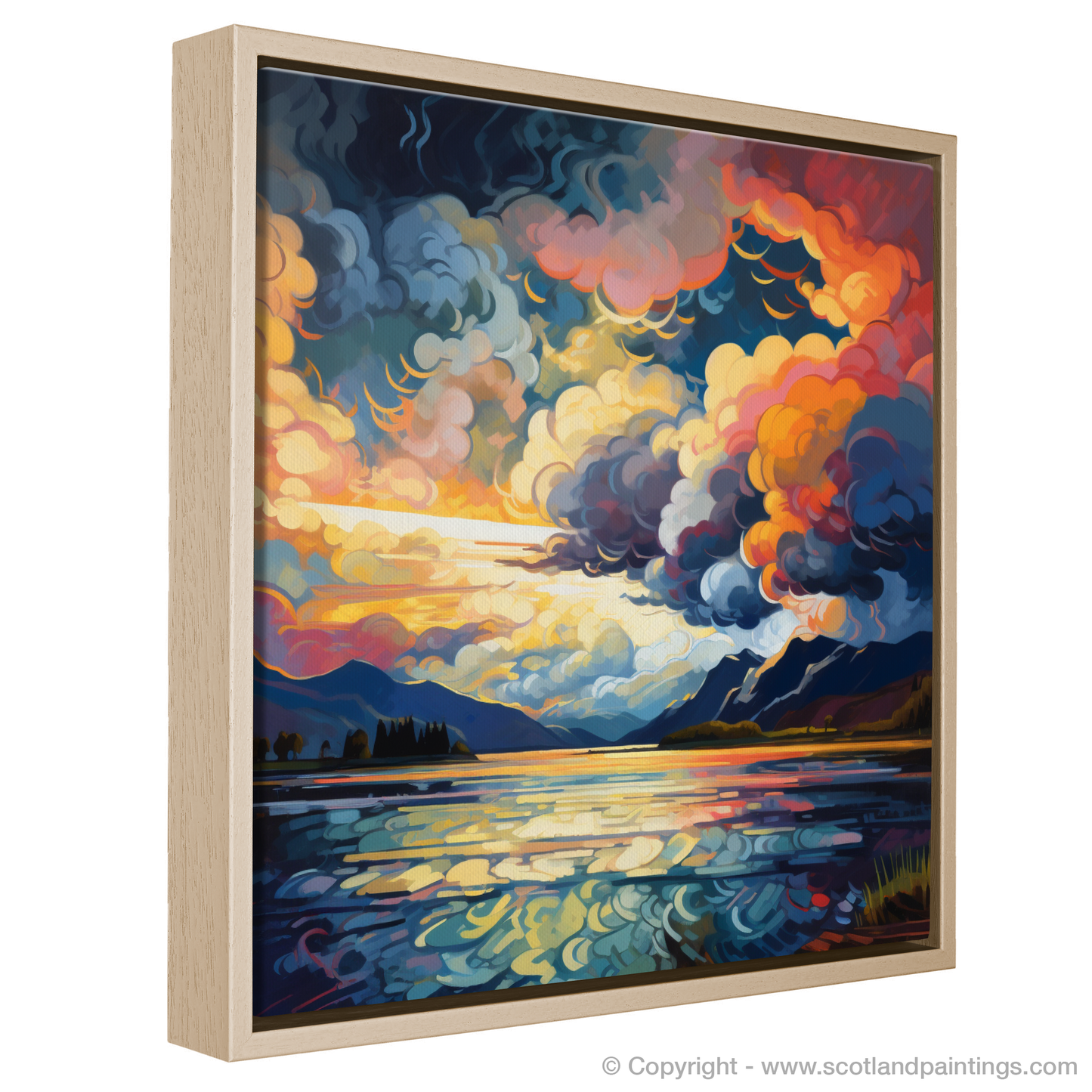 Painting and Art Print of Storm clouds above Loch Lomond entitled "Storm Dance over Loch Lomond".