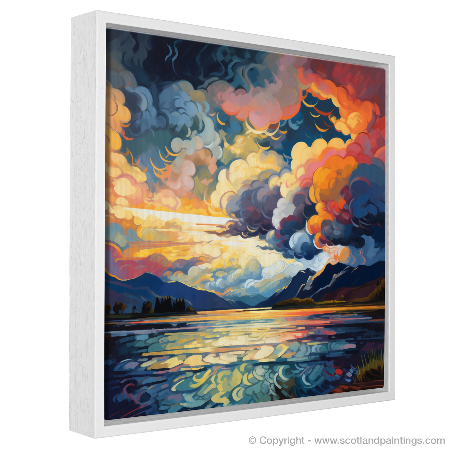 Painting and Art Print of Storm clouds above Loch Lomond entitled "Storm Dance over Loch Lomond".