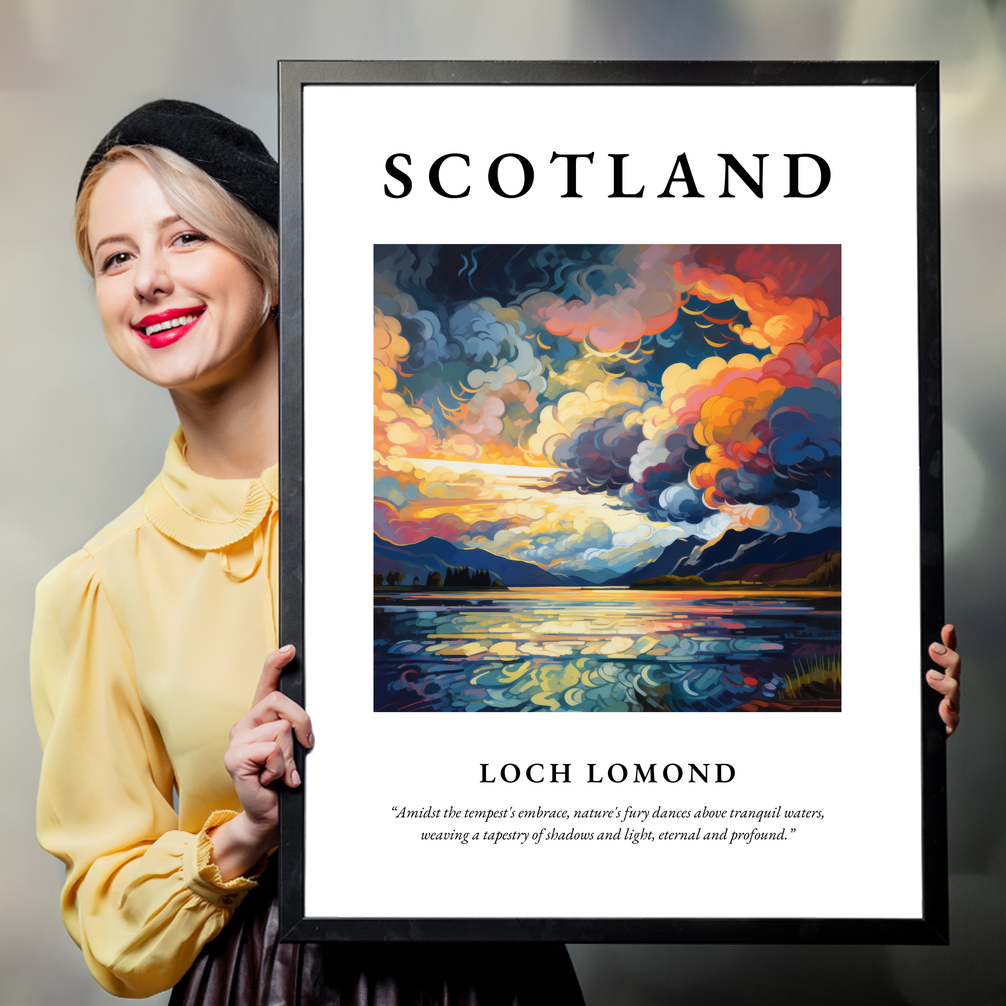 Person holding a poster of Loch Lomond