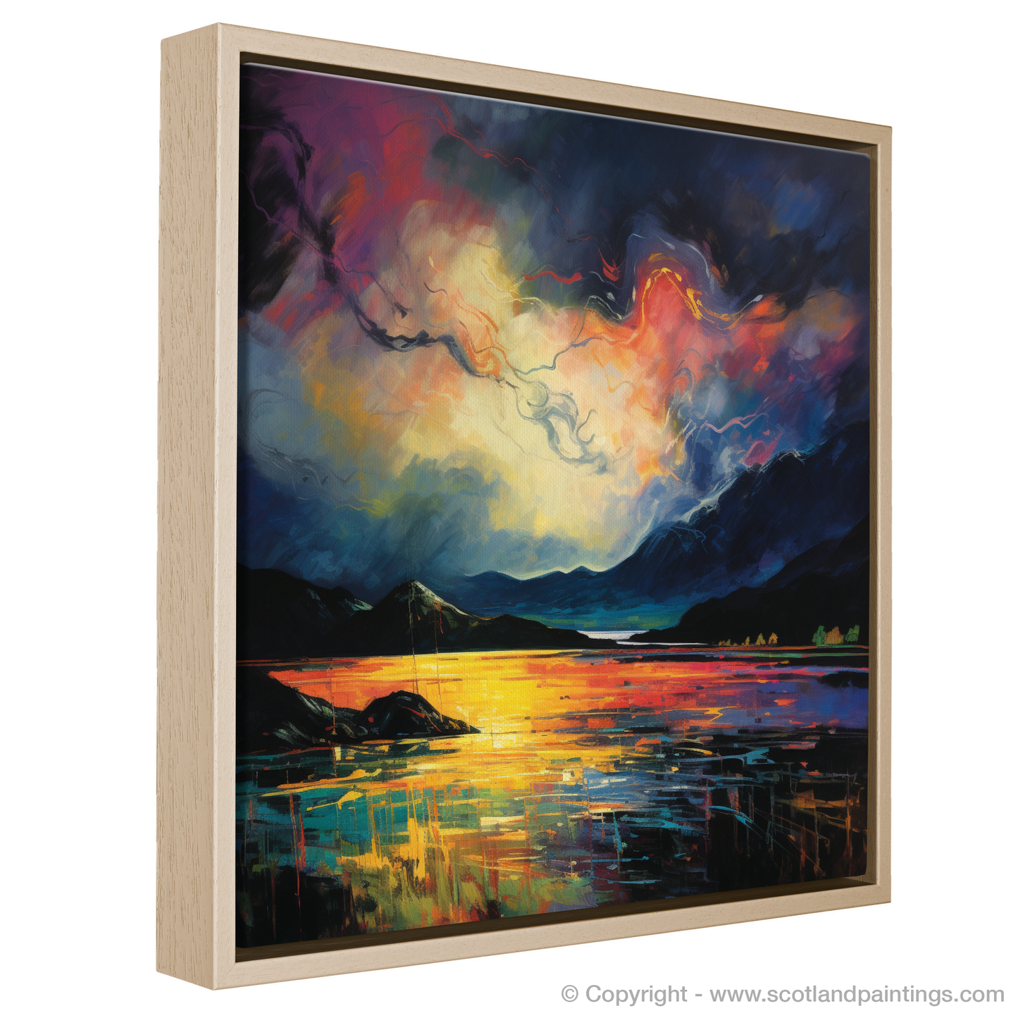 Painting and Art Print of Storm clouds above Loch Lomond entitled "Storm's Embrace over Loch Lomond".