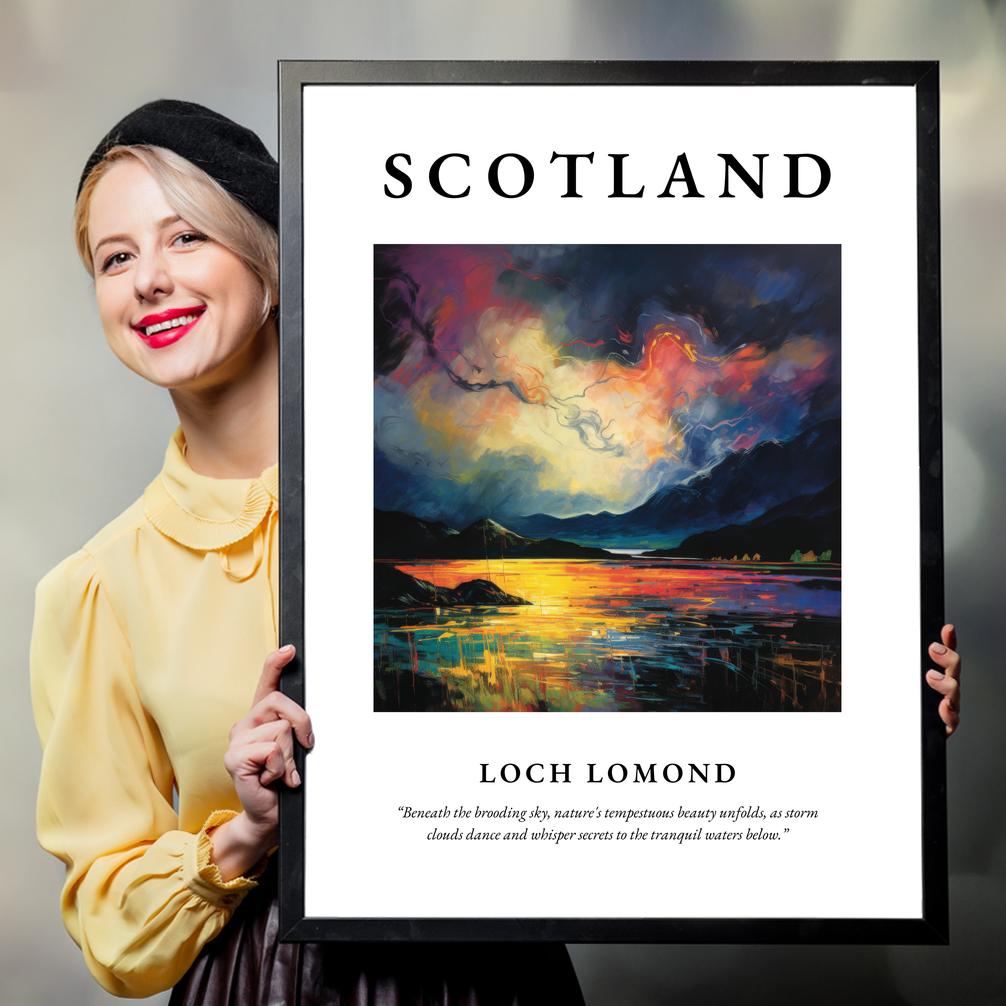 Person holding a poster of Loch Lomond